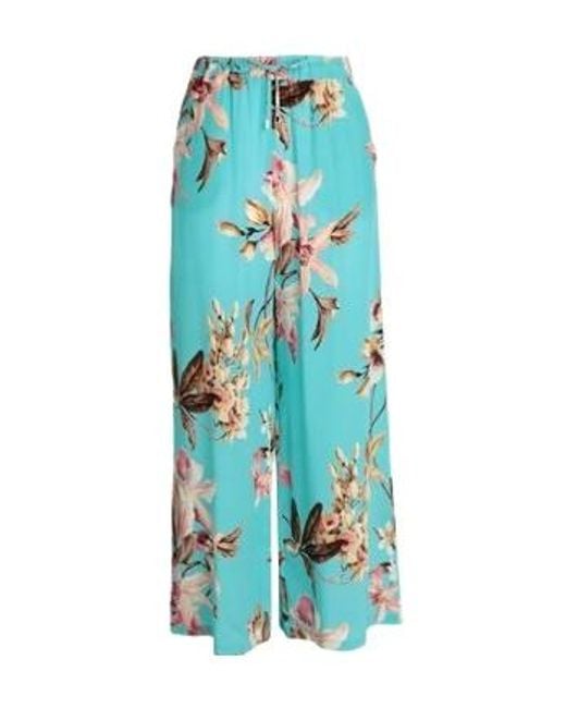 Max Mara Blue Floral Print Wide-Leg Trousers