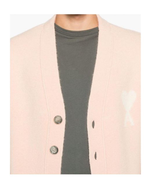AMI Pink Long-Sleeved Cardigan for men