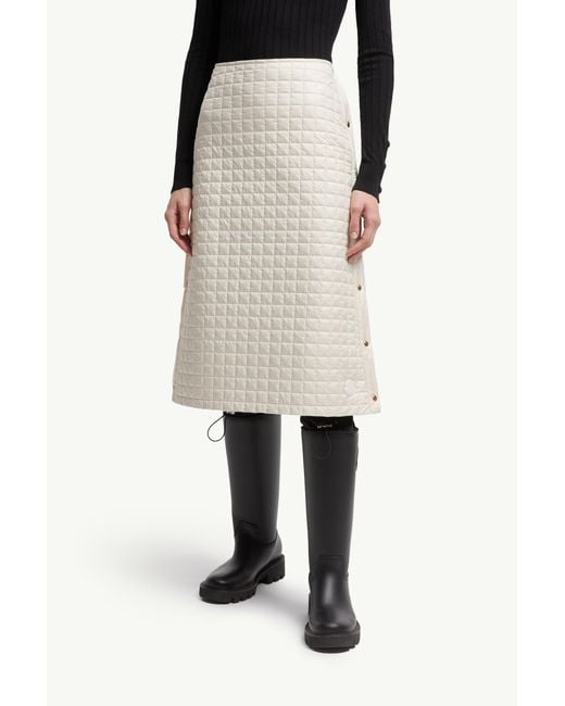 Moncler White Square-Quilted Padded Midi Skirt