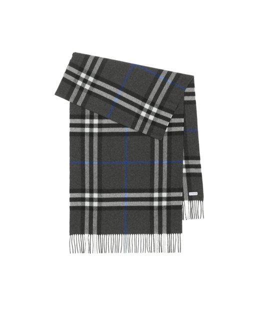 Burberry Gray Check-Printed Fringed Scarf for men
