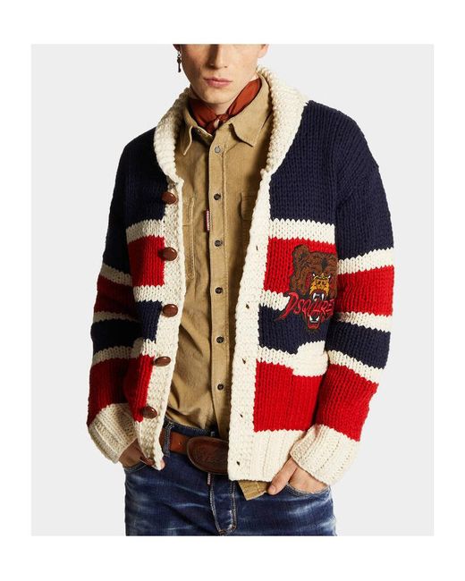 DSquared² Red Striped Knit Cardigan for men
