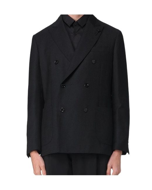 Lardini Black Double-Breasted Wool Jacket for men