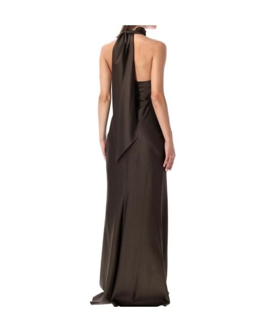 Ralph Lauren Brown Sleeveless, High-Neck Formal Dress