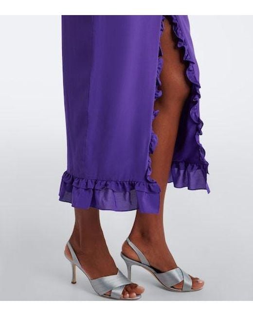 Alessandra Rich Purple Pleated Silk Crepe Midi Dress