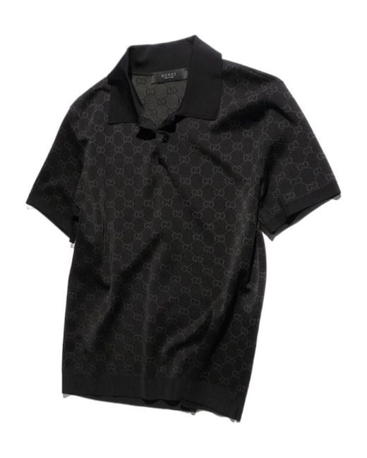 Gucci Black Viscose Gg Jacquard Polo Shirt for men