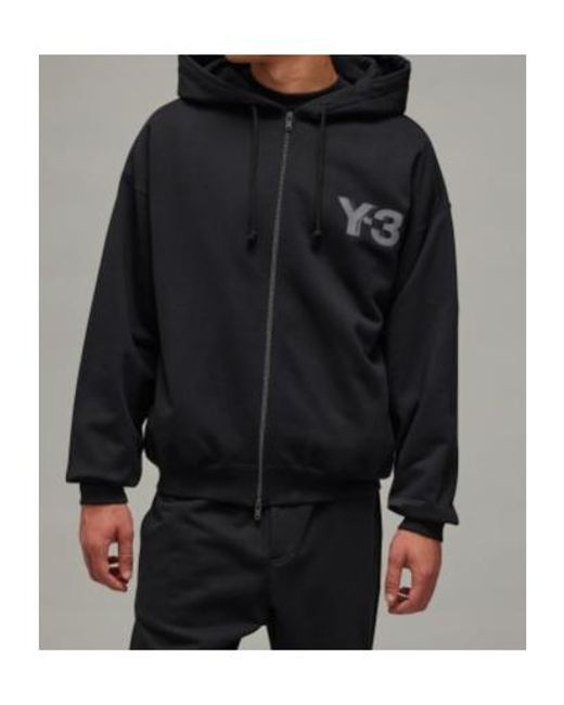 Y-3 Black Logo Printed Zip-Up Hoodie for men