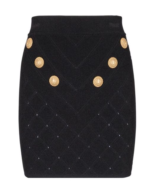 Balmain Black 6-Button Knit Skirt