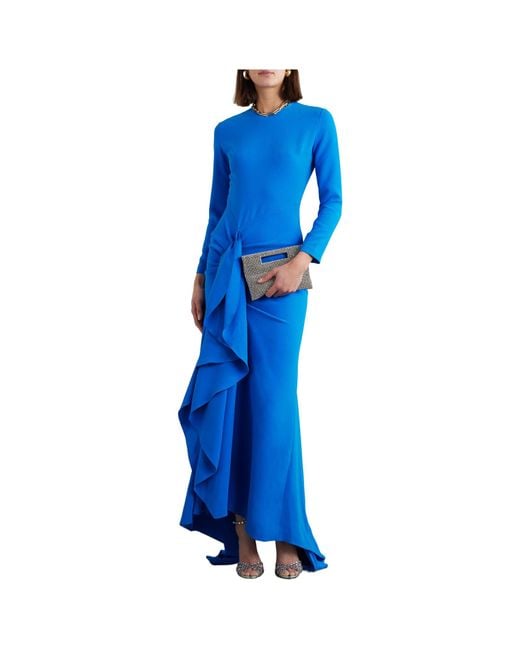 Solace London Blue Nia Ruffled Crepe Gown
