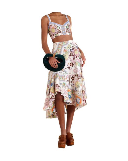 Etro Blue Floral-Printed Sleeveless Cropped Top