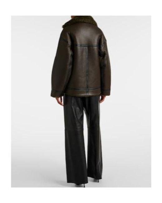Nour Hammour Brown Jacqueline Shearling-Trimmed Leather Jacket