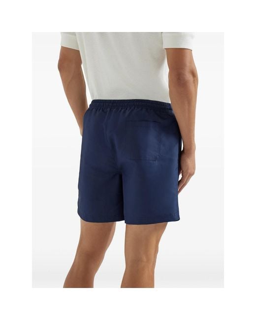 Brunello Cucinelli Blue Logo Detailed Drawstring Swim Shorts for men