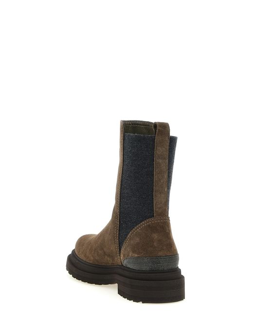 Brunello Cucinelli Brown Embellished Ankle Boots