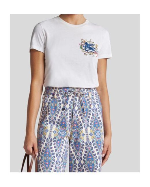 Etro White Pegaso Embroidered Crewneck T-Shirt