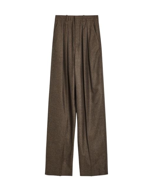 Saint Laurent Brown Subtle-Chevron Straight-Leg Wool Trousers