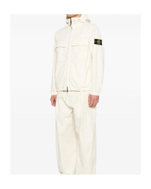 Stone Island White Zip-Up Hooded Jacket for men