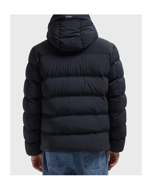 Woolrich Blue Zipped Hooded Puffer Jacket for men