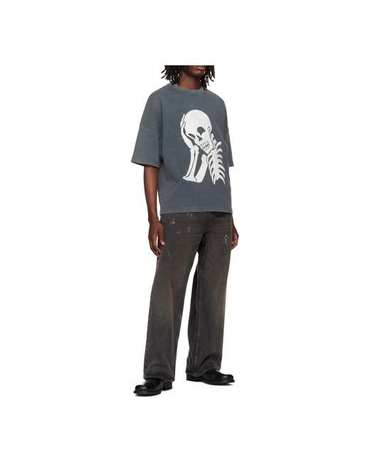 Palm Angels Gray Skull-Print Washed T-Shirt for men