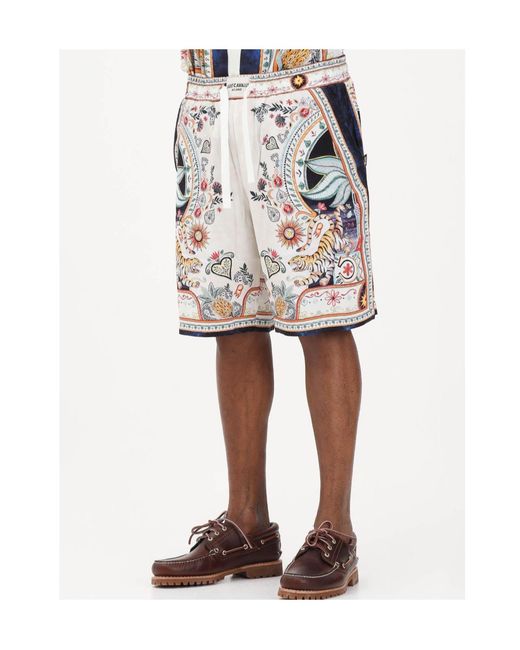 Just Cavalli Gray Printed Drawstring Shorts for men