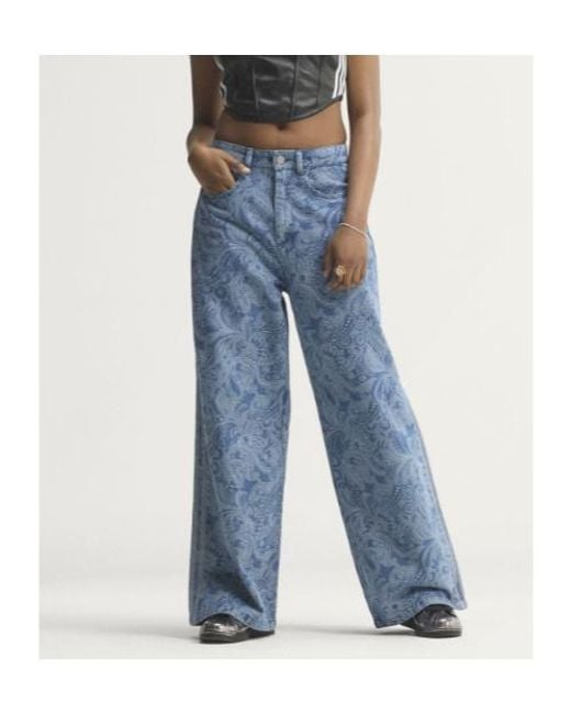 Adidas Originals Blue Paisley Wide-Leg Jeans