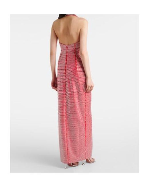 Area Pink Crystal-Embellished Halterneck Gown