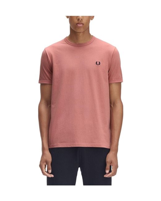 Fred Perry Pink Crewneck Shortsleeve Tshirt for men