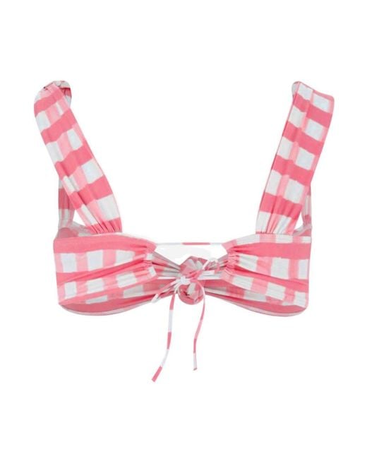 Jacquemus Pink Check-Print Knotted Bikini Top
