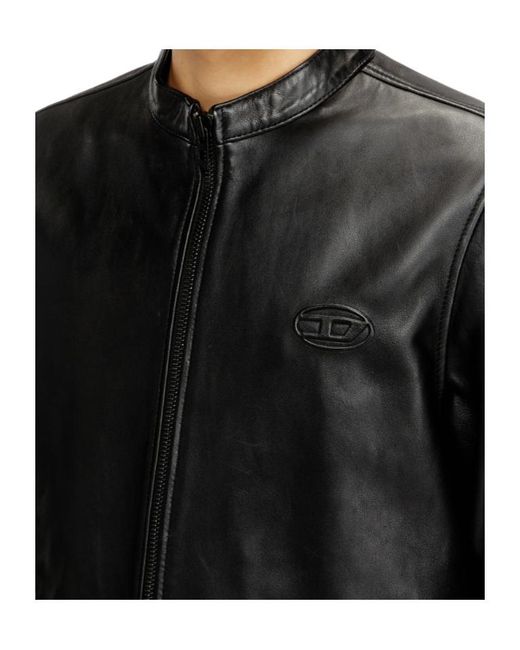 DIESEL Black Logo-Embossed Leather Jacket for men