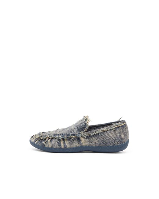DIESEL Gray D-Shock Moc Frayed Denim Loafers for men