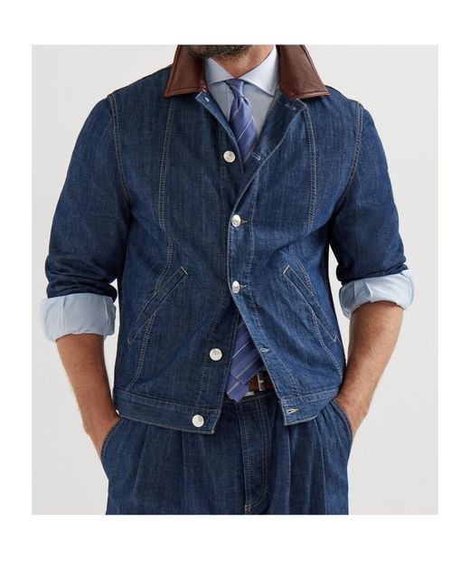 Brunello Cucinelli Blue Single Breasted Denim Jacket for men