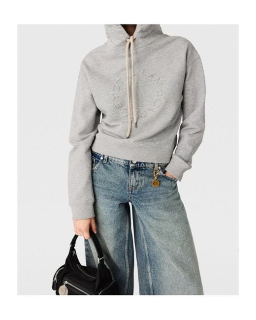 Stella McCartney Gray Melange Logo-Embroidered Cropped Hoodie for men