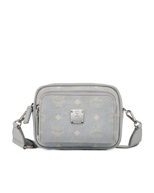 MCM Gray Logo Zipper Shoulder Bag for men