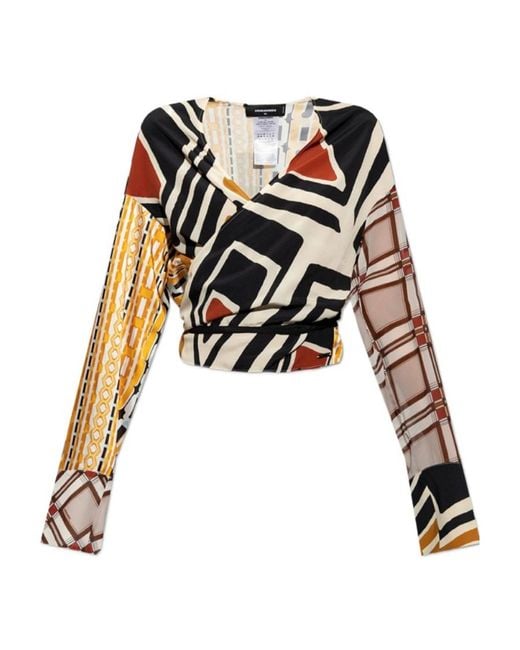 DSquared² Black Geometric-Printed V-Neck Blouse