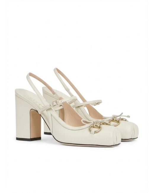 Gucci White Horsebit Slingback Pump, Leather