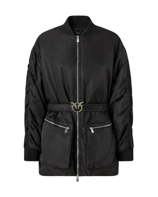 Pinko Black Logo Patch Gathered Sleeve Coat