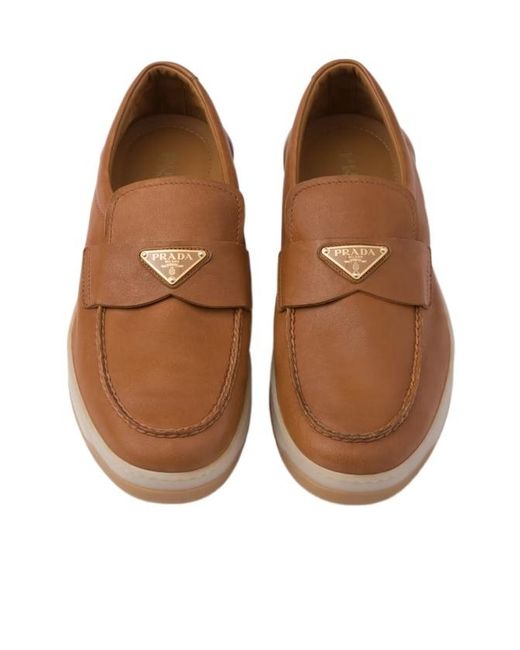 Prada Brown Nappa Leather Loafers for men