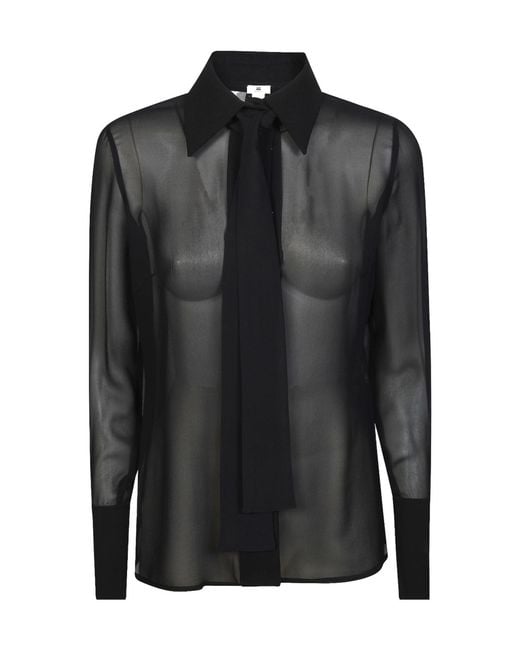 Elisabetta Franchi Black Sash Belt Georgette Crêpe Blouse