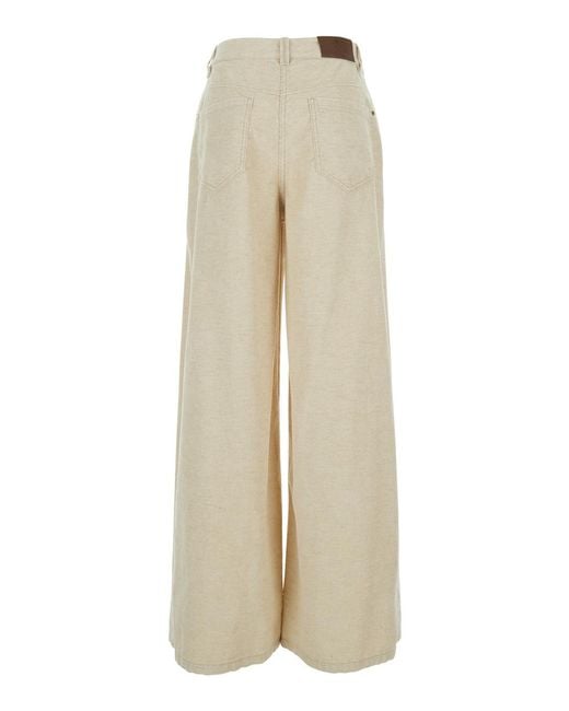 Brunello Cucinelli Natural Wide-Leg Velvet Pants