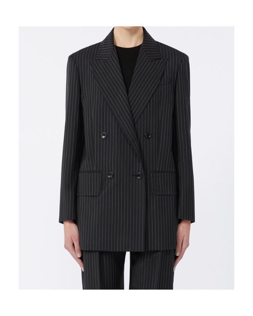 Max Mara Black Mattia Striped Double-Breasted Blazer