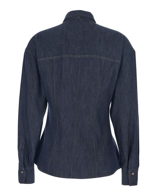 Brunello Cucinelli Blue Lightweight No-Fade Denim Pussybow Shirt