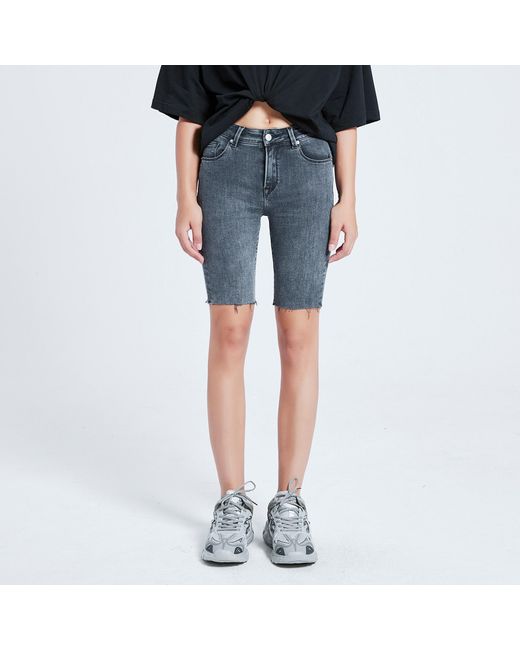 LIU REGALI Gray Trim Rough Rimmed Riding Denim Shorts