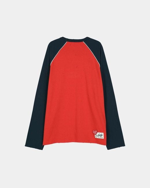 ANDERSSON BELL Red Color-Blocked Raglan Long-Sleeved T-Shirt for men
