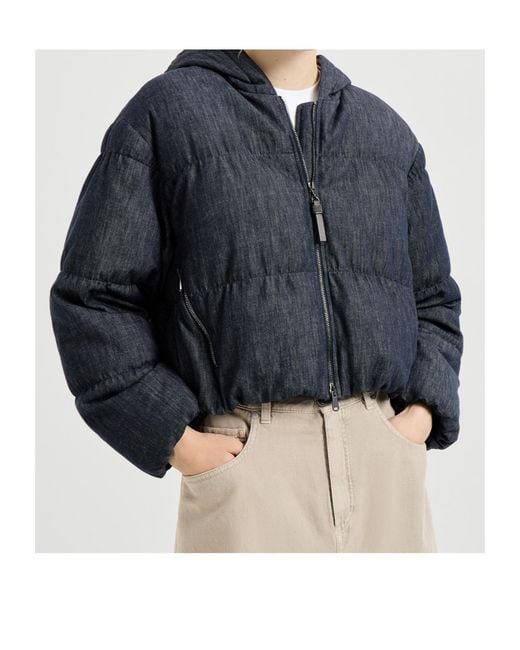Brunello Cucinelli Blue Zip-Up Hooded Jacket