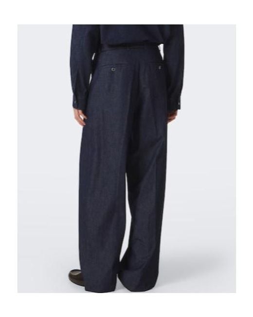 Jil Sander Blue Cotton Chambray Wide-Leg Pants for men