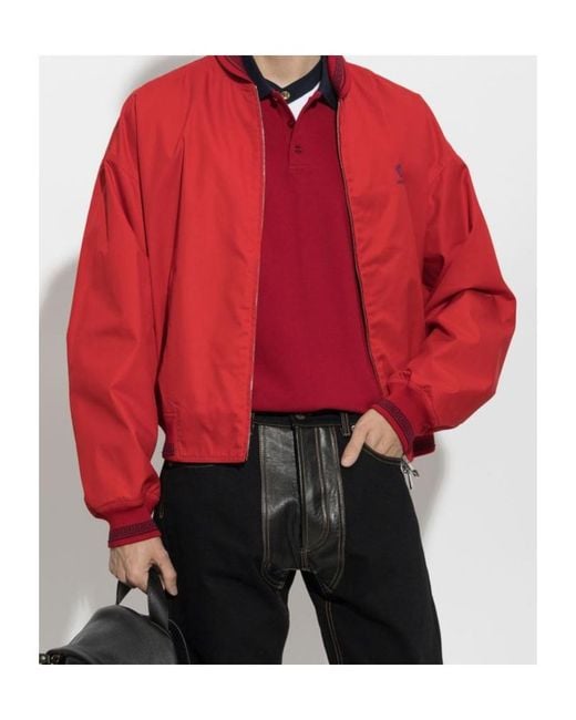 Versace Red Logo Trim Bomber Jacket for men