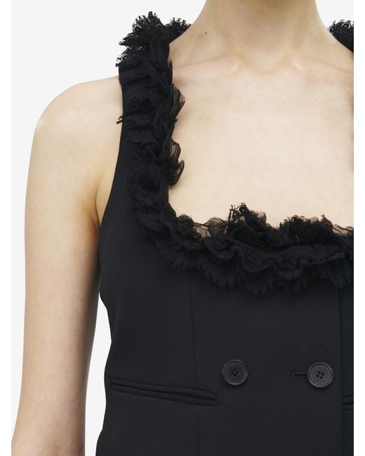 McQueen Black Wool Ruffle Waistcoat