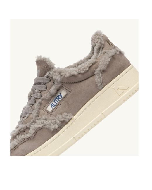 Autry Gray Medalist Shearling Low-Top Sneakers