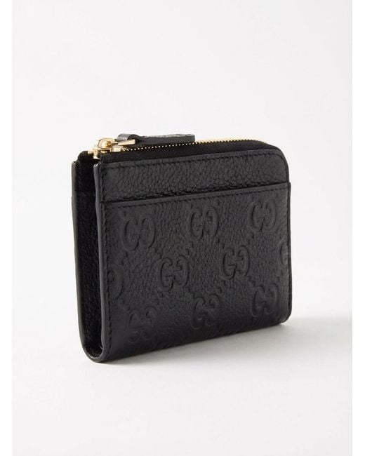 Gucci Black GG Emblem Zip Leather Card Case