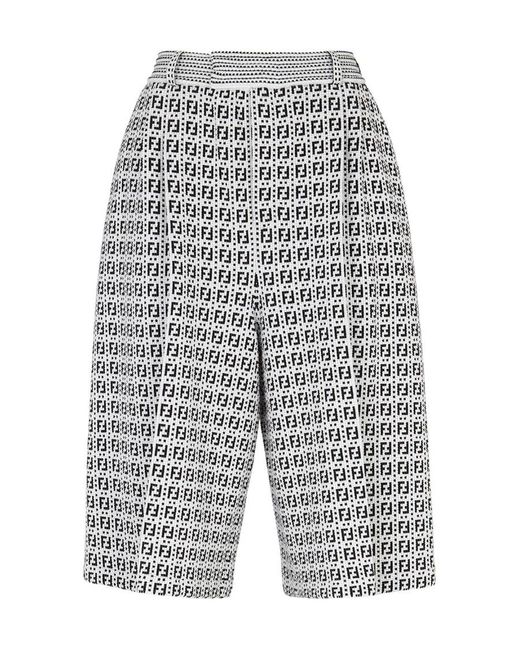 Fendi Gray Ff-Motif Satraight-Leg Bermuda Shorts