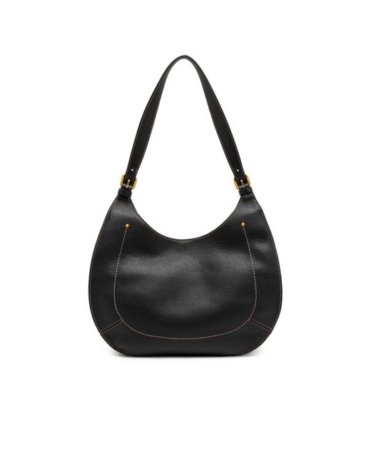 Gianni Chiarini Black Gabry Grained Contrast-Stitch Shoulder Bag