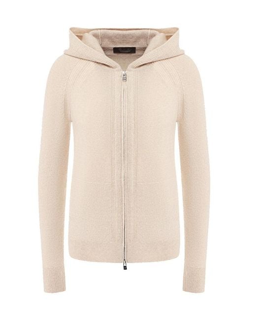 Loro Piana Natural Zip-Up Hooded Knitted Cardigan